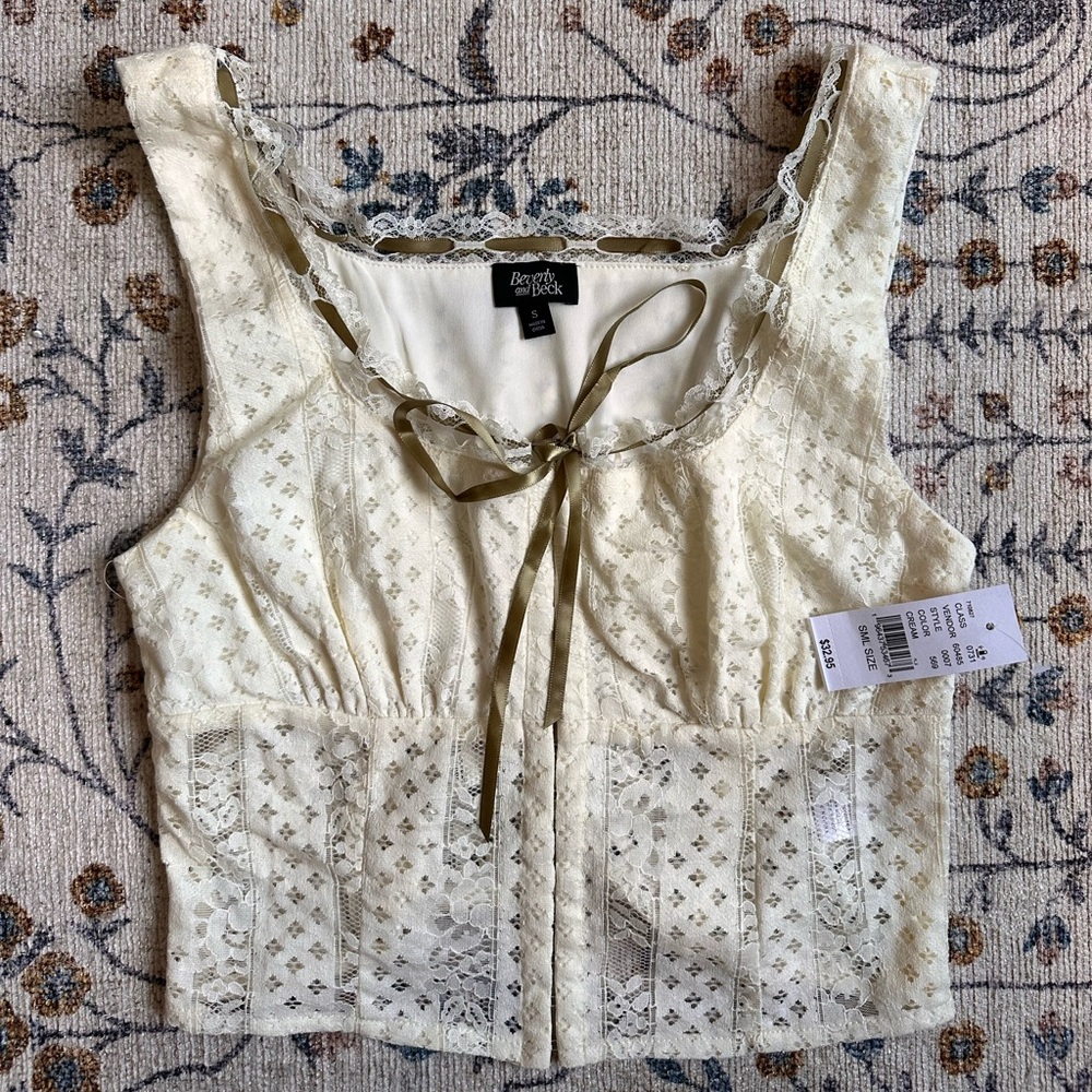 NWT Beverly & Beck PacSun Lace Corset Tank Top w/ Ribbon Bow